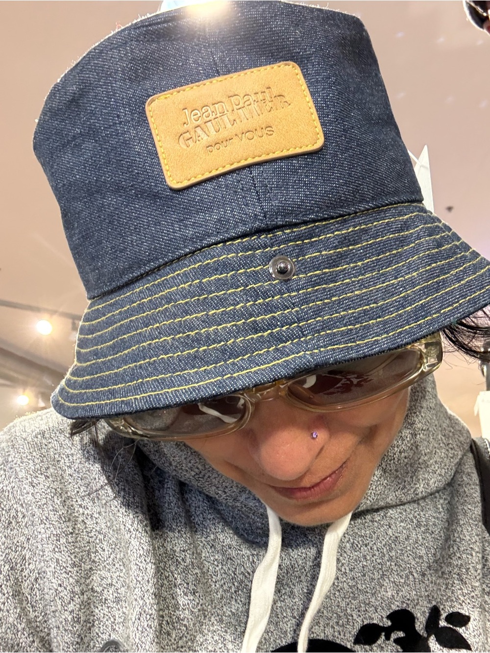 Jean Paul Gaultier Navy Denim Bucket Hat with Tan Patch